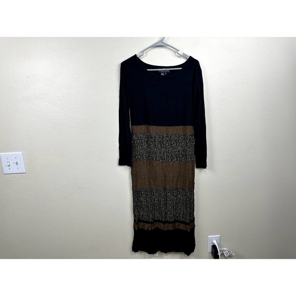 Carole Little sz 6 Mixed Print Floral Black Mustard Yellow Midi Dress Boho Artsy - Picture 1 of 7